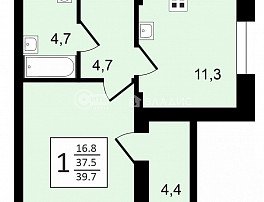 1-комнатная квартира, 39.7 м2