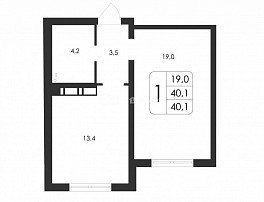 1-комнатная квартира, 40.1 м2