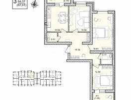 3-комнатная квартира, 87.81 м2