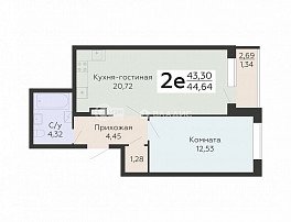 2-комнатная квартира, 44.64 м2