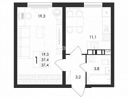 1-комнатная квартира, 37.4 м2