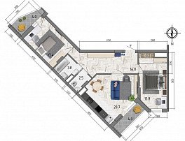 2-комнатная квартира, 74.3 м2