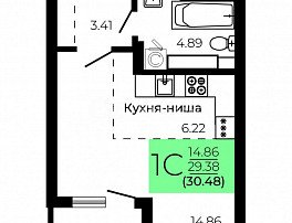 1-комнатная квартира, 30.48 м2