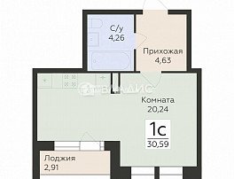 1-комнатная квартира, 30.59 м2