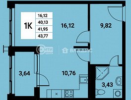 1-комнатная квартира, 41.22 м2