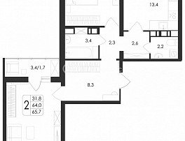 2-комнатная квартира, 65.7 м2