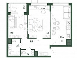 2-комнатная квартира, 57.8 м2