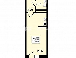 1-комнатная квартира, 27.12 м2
