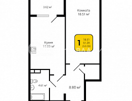 1-комнатная квартира, 53.09 м2