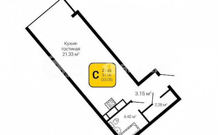 1-комнатная квартира, 32.31 м2, эт. 6, id: 939527, фото 7