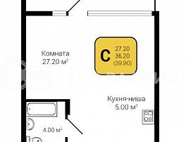1-комнатная квартира, 39.9 м2