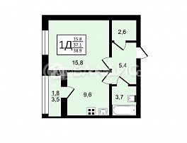 1-комнатная квартира, 38.9 м2