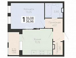 1-комнатная квартира, 36.96 м2
