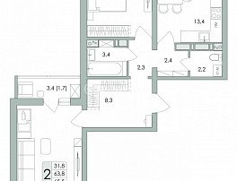 2-комнатная квартира, 65.5 м2