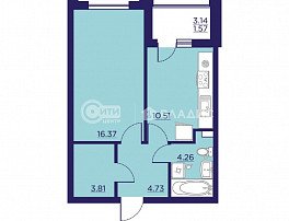 1-комнатная квартира, 41.25 м2