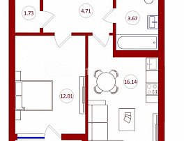 2-комнатная квартира, 39.36 м2