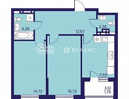 2-комнатная квартира, 64.31 м2