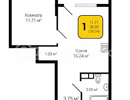 1-комнатная квартира, 38.04 м2