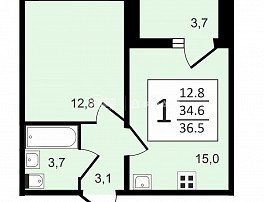 1-комнатная квартира, 36.2 м2