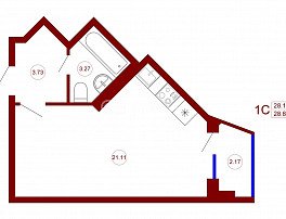 1-комнатная квартира, 28.82 м2