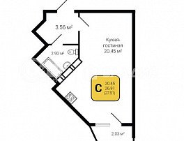 1-комнатная квартира, 27.51 м2