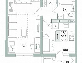 1-комнатная квартира, 38.2 м2