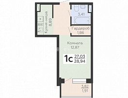 1-комнатная квартира, 28.94 м2