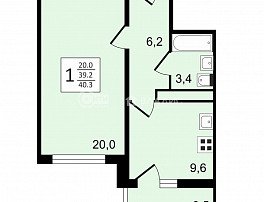 1-комнатная квартира, 40.3 м2