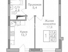 1-комнатная квартира, 35.2 м2