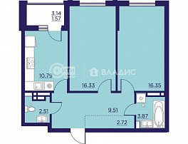 2-комнатная квартира, 63.65 м2