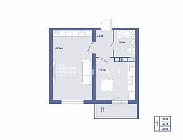 1-комнатная квартира, 38.4 м2