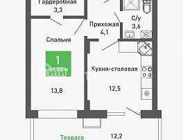 1-комнатная квартира, 41 м2