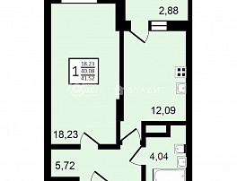 1-комнатная квартира, 41.52 м2