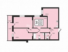 3-комнатная квартира, 84.35 м2