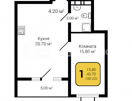 1-комнатная квартира, 46.2 м2