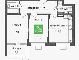 2-комнатная квартира, 56.5 м2