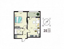 1-комнатная квартира, 43.87 м2