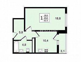 1-комнатная квартира, 41.4 м2