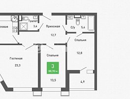 3-комнатная квартира, 88.9 м2