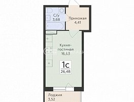 1-комнатная квартира, 26.48 м2