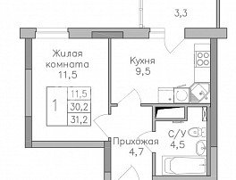 1-комнатная квартира, 31.3 м2