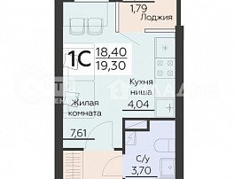 1-комнатная квартира, 19.3 м2