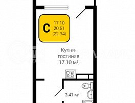 1-комнатная квартира, 22.57 м2