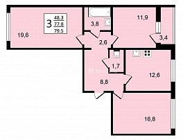 3-комнатная квартира, 79.5 м2