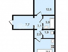 2-комнатная квартира, 49.1 м2