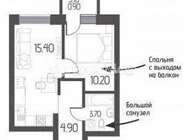 1-комнатная квартира, 35.1 м2