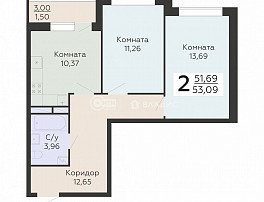 2-комнатная квартира, 53.09 м2