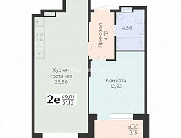 2-комнатная квартира, 51.16 м2