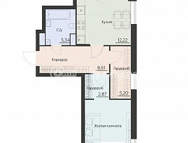 1-комнатная квартира, 53.18 м2