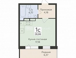1-комнатная квартира, 28.86 м2